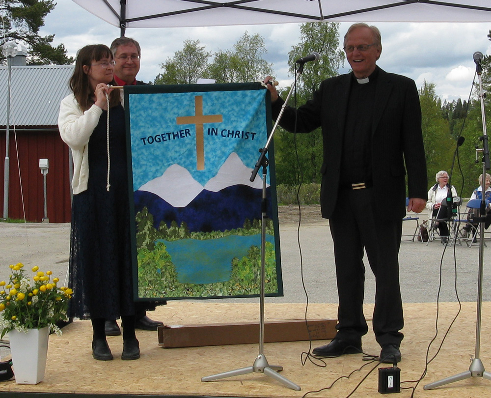 Presenting the Banner to Vilhelmina Lutheran Church in Sweden - 2012